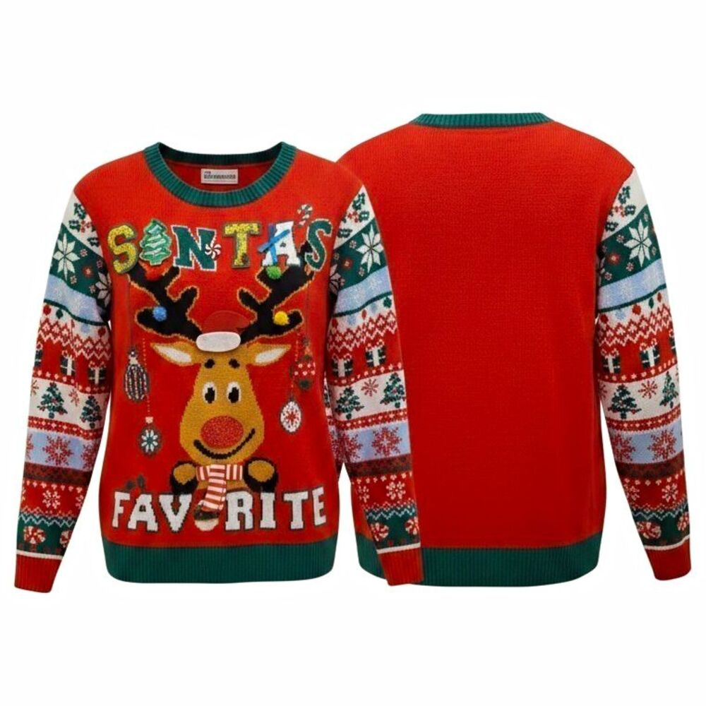 No Boundaries women's XL Christmas Fair Isle Reindeer Acrylic Crew Sweater